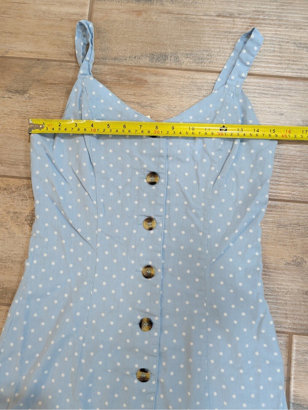 Japna Cotton Linen Dress Small S Blue Polka Dot Button Front Cami Sundress - Picture 8 of 15